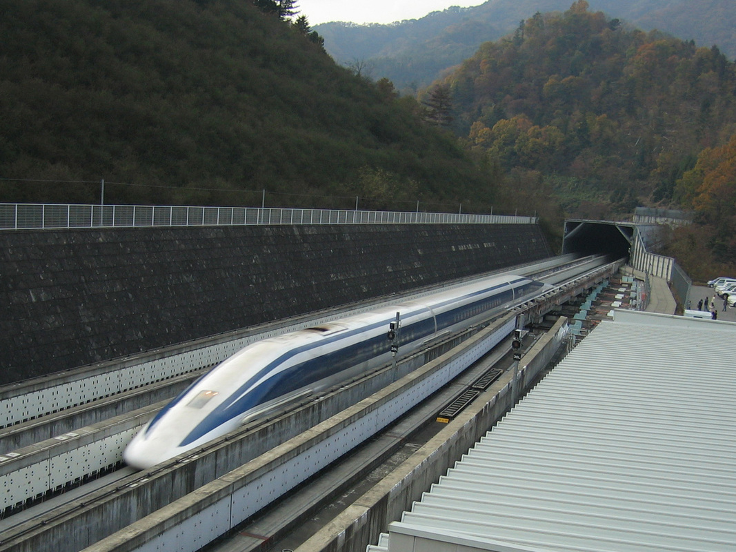JR-Maglev train during trials on 20km test track at Yamanashi