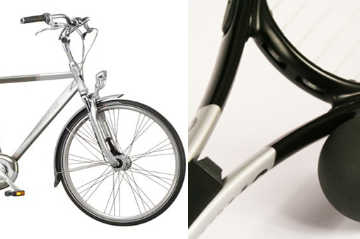 Two Titanium objects: Half of a bike + part of a squash racquet