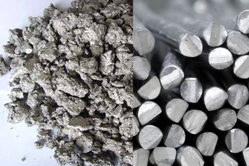Two images of Titanium – sponge and alloy rod view.