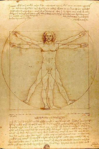 Leonardo da Vinci’s drawing of the Vitruvian Man c. 1847 + text.