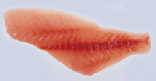 Orange fish fillet on pale background