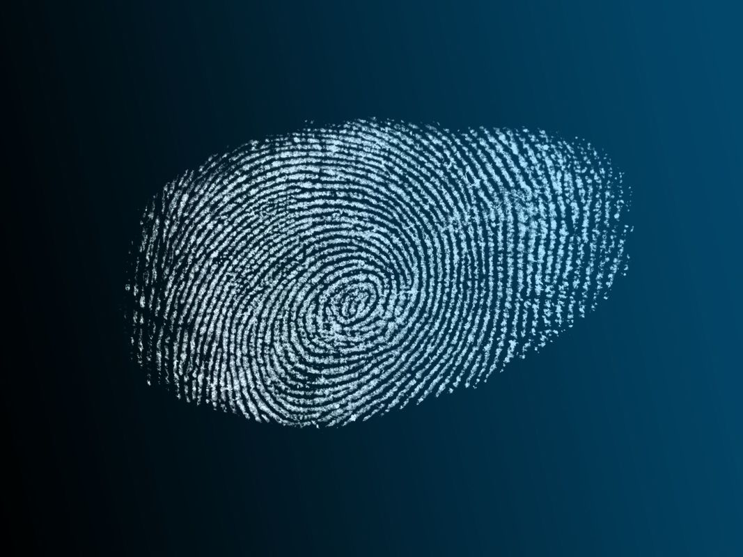 A white Fingerprint on dark background.
