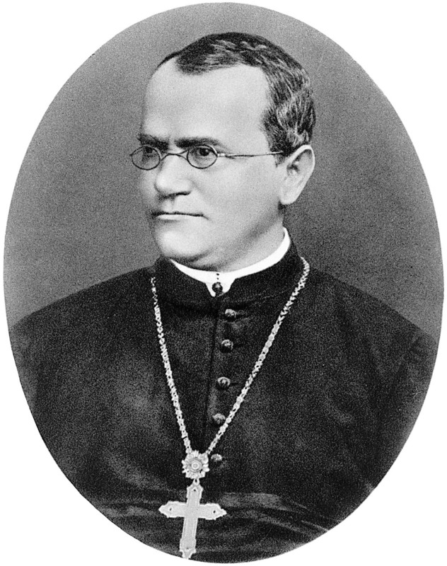 Black and white old portrait photo of Gregor Mendel (1822–1884).