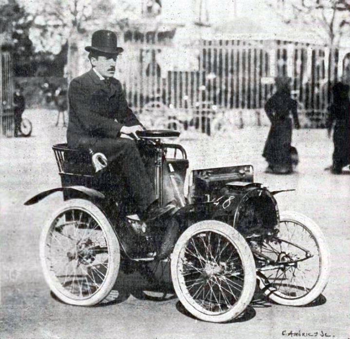 Louis Renault driving Electrobat l, his first electric car 1898