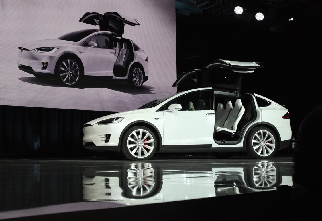 Tesla Model X electric vehicle at market launch ceremony 2015.