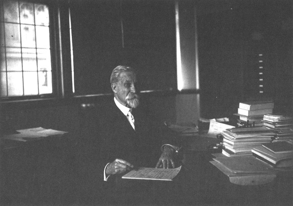 Scientist Thomas Chamberlin (1843-1928) in his office.