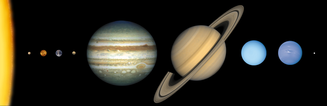 Solar System showing sizes of planets relative to one another