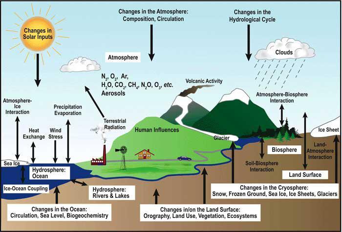 diagram showing how interacting cycles affect the climate.