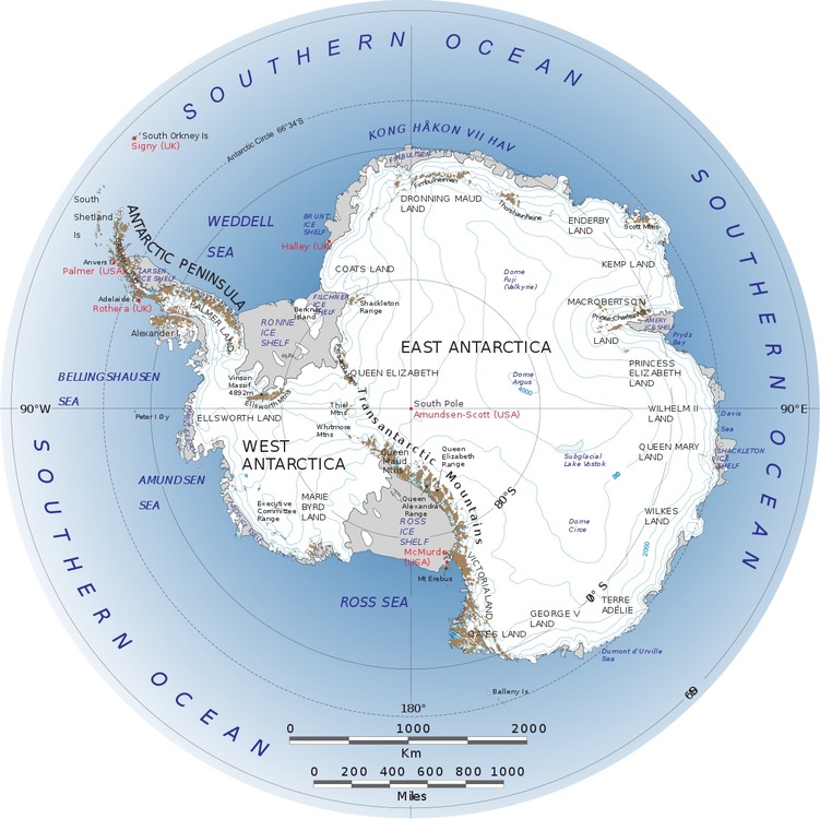 Map: Transantarctic Mountains, West Antarctica, East Antarctica