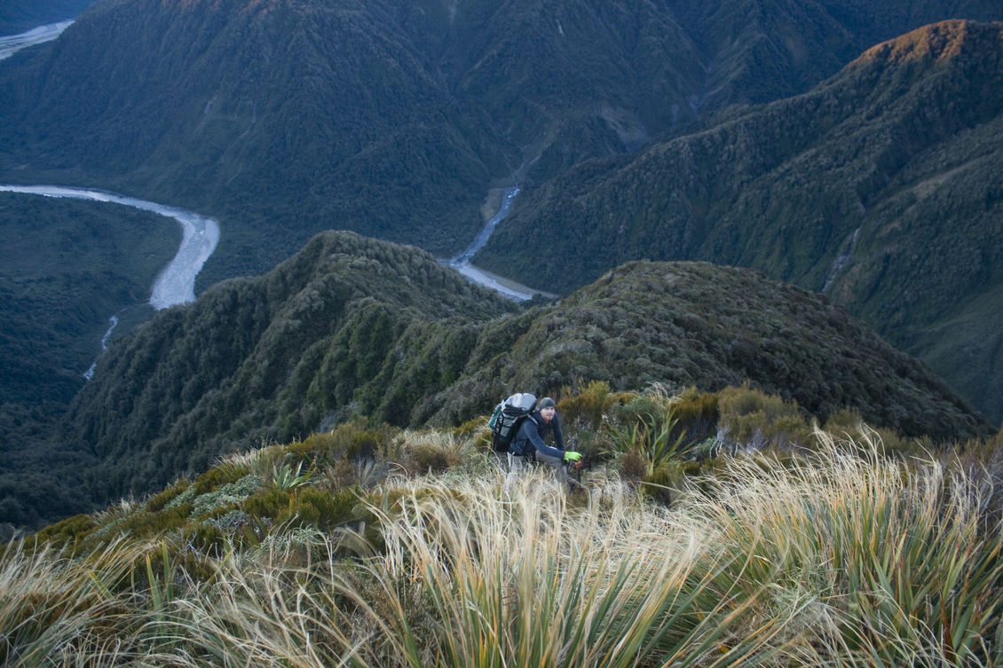 Geologist Andre Eger doing fieldwork in the Southern Alps, NZ. 