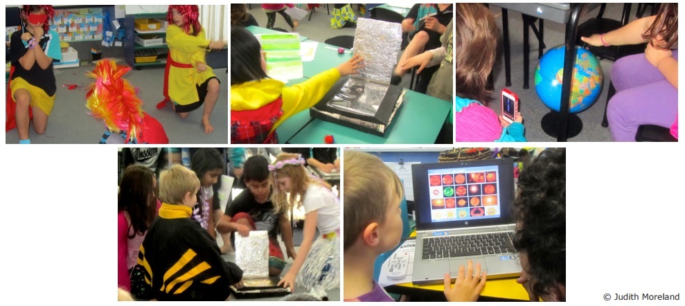 Students creating a performance of their learning on solar ovens