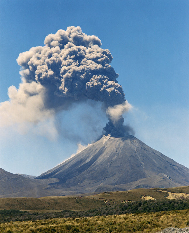 Volcanic eruption of Ngauruhoe, New Zealand in 1974.