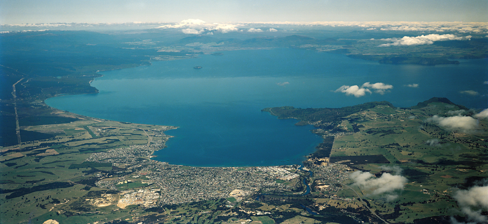 View looking down at Taupō, New Zealand. 