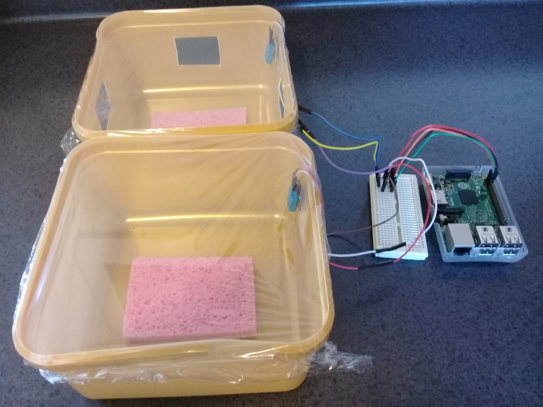 Raspberry Pi and sensors recording humidity and temperature data