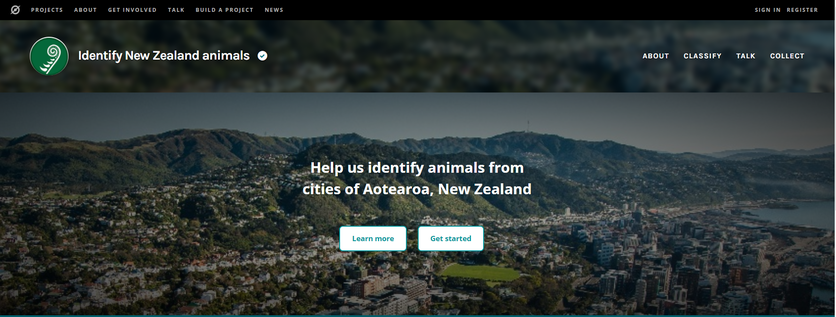 Screenshot of the Identify New Zealand Animals website.