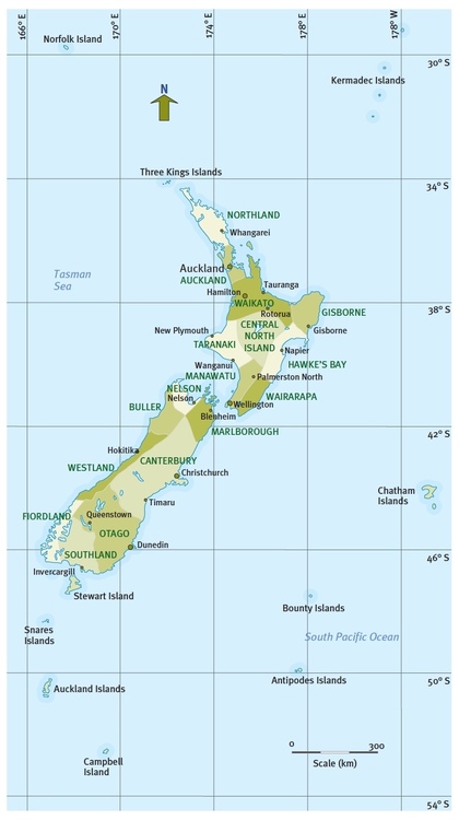Map of New Zealand’s botanical regions.