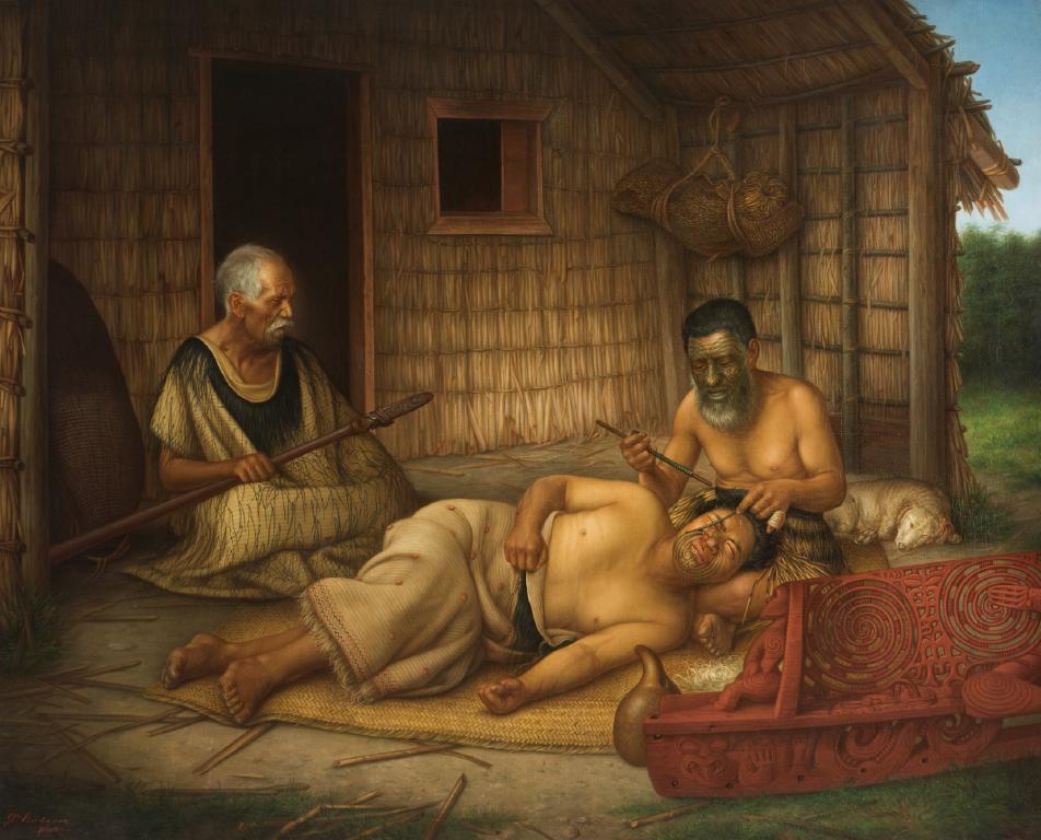 Gottfried Lindauer. The Tohunga-ta-moko at Work, oil painting.