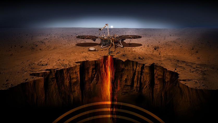 Artist's impression of the InSight lander on the surface of Mars