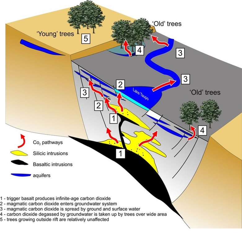 Conceptual image CO₂ pathways through groundwater systems