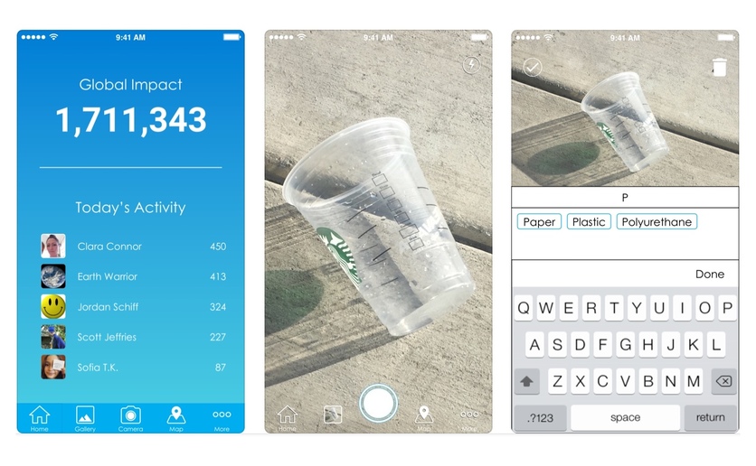 Three screenshots from the Litterati app