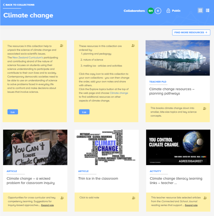 Screenshot of Science Learning Hub Climate change collection.