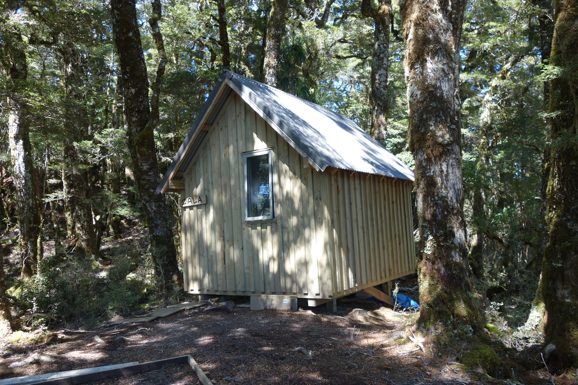 Lyell Saddle Hut - a hiking shelter in a New Zealand forest.