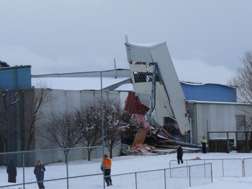 Collapsed roof of Invercargill’s Southland Stadium by snow, 2010