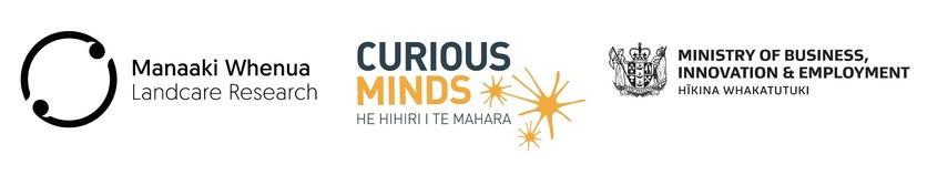 Manaaki Whenua, Unlocking Curious Minds & MBIE logos