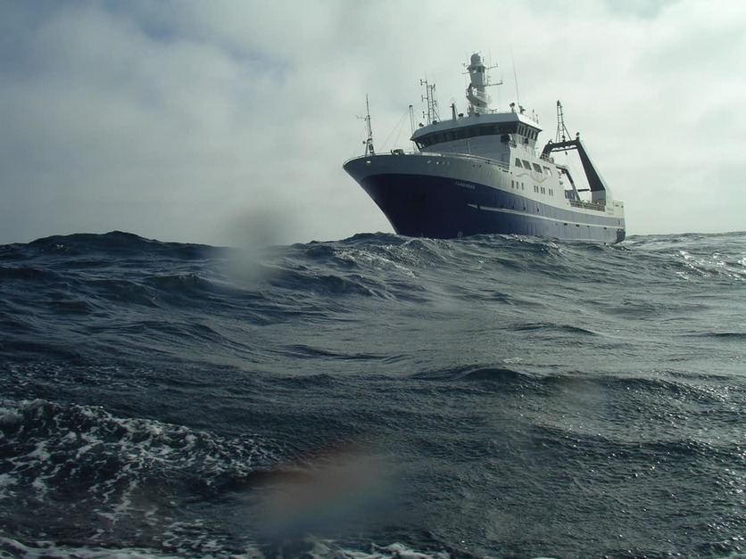 NIWA research vessel RV Tangoroa crossing the Southern Ocean.