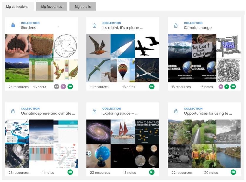 Screenshot of selection of collections from Science Learning Hub