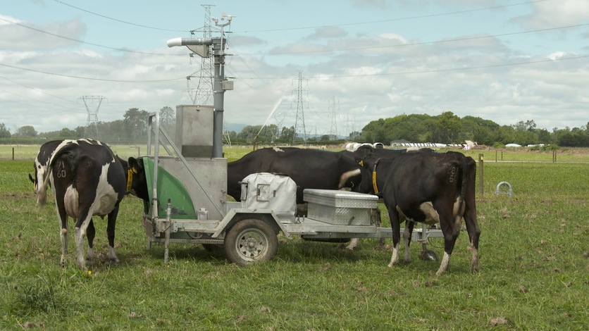 Cows using a GreenFeed unit for methane & CO2 monitoring 
