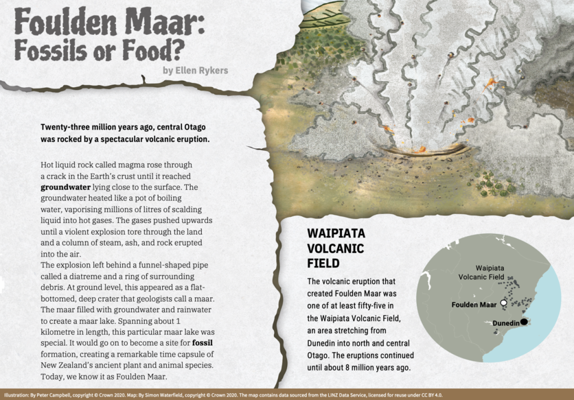 Cover of 2020 Connected article: Foulden Maar: fossils or food?