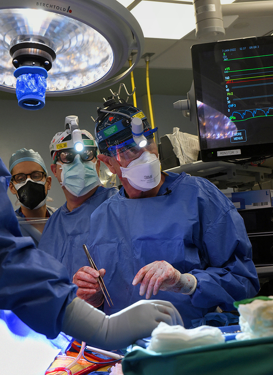 World-first heart transplant in the operating theatre.