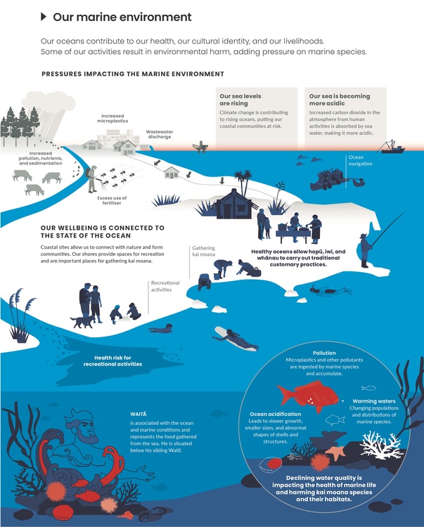 Infographic on benefits and pressures on our marine ecosystems