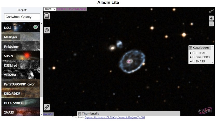 Online view in Aladin Lite of the Cartwheel Galaxy