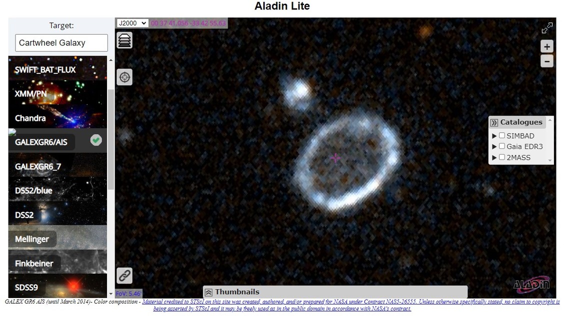 Online view in Aladin Lite of the Cartwheel Galaxy
