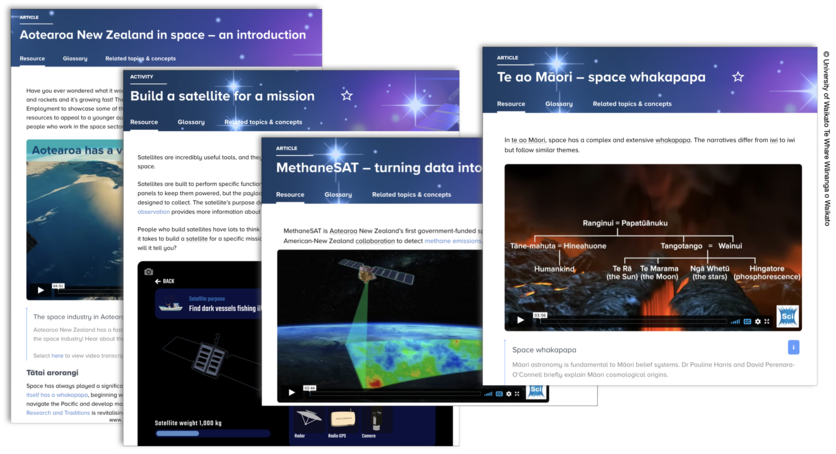 Screenshots of space resources from the Science Learning Hub.