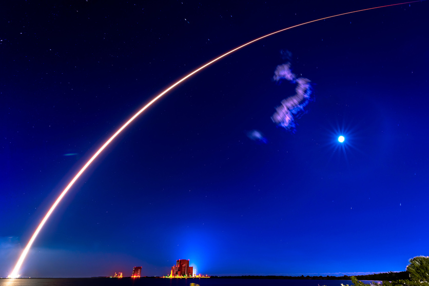 Arch of a SpaceX’s Falcon 9 rocket launch.