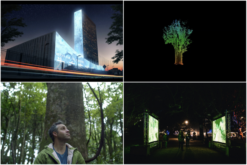 An artist with his large-scale visual art projections.