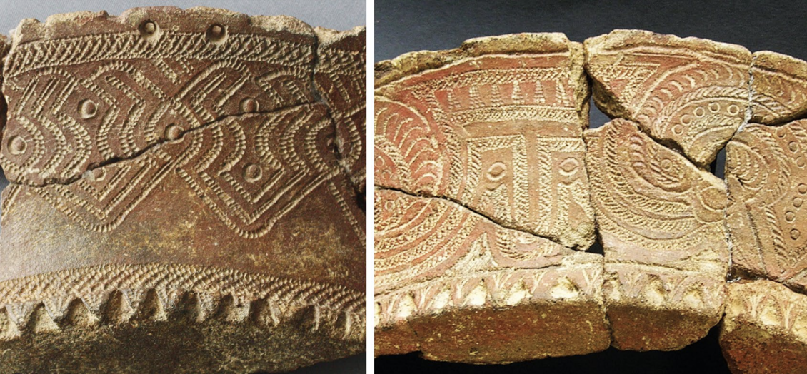 Close-up of two pot rims from pots reassembled from sherds.