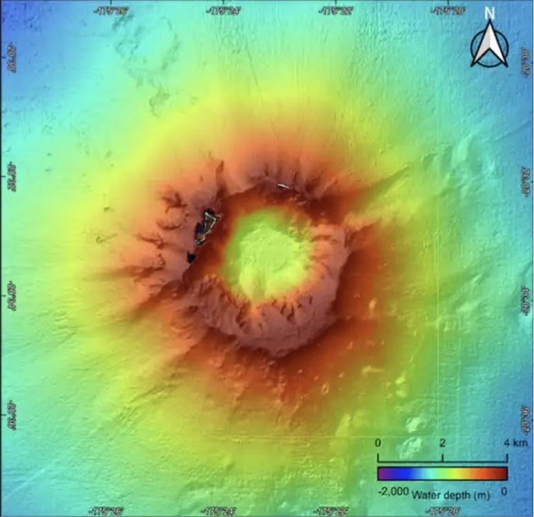 The Hunga Tonga-Hunga Ha'apai crater and caldera before & after