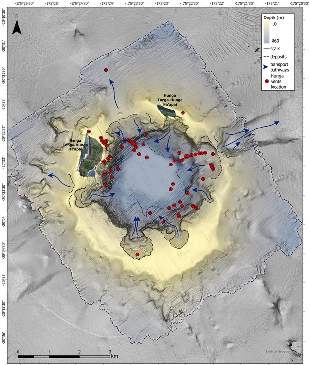 Map of ongoing venting after Hunga Tonga–Hunga Ha’apai eruption.