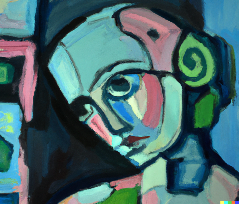 AI generated image of AI thinking in oil painting style