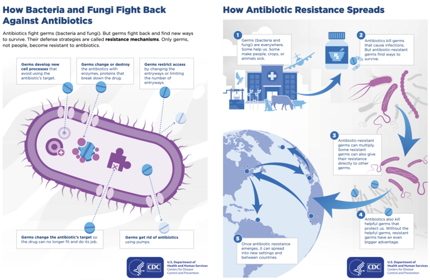 These posters show how antibiotic resistance develops and spread