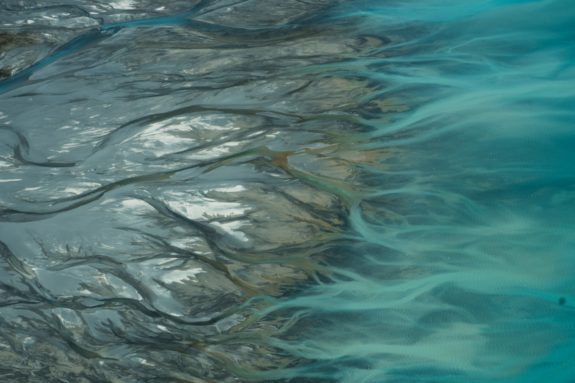 Braided rivers at Lake Tekapo seen from above