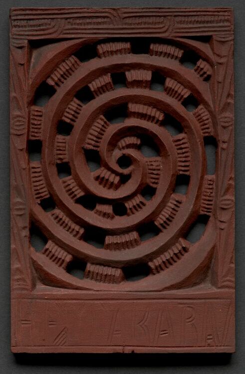 Takarangi/interlocking spiral Maori traditional carving pattern