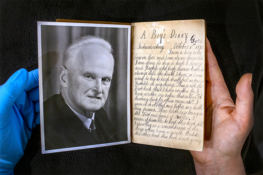 Book with James Herries Beattie’s portrait and handwriting.