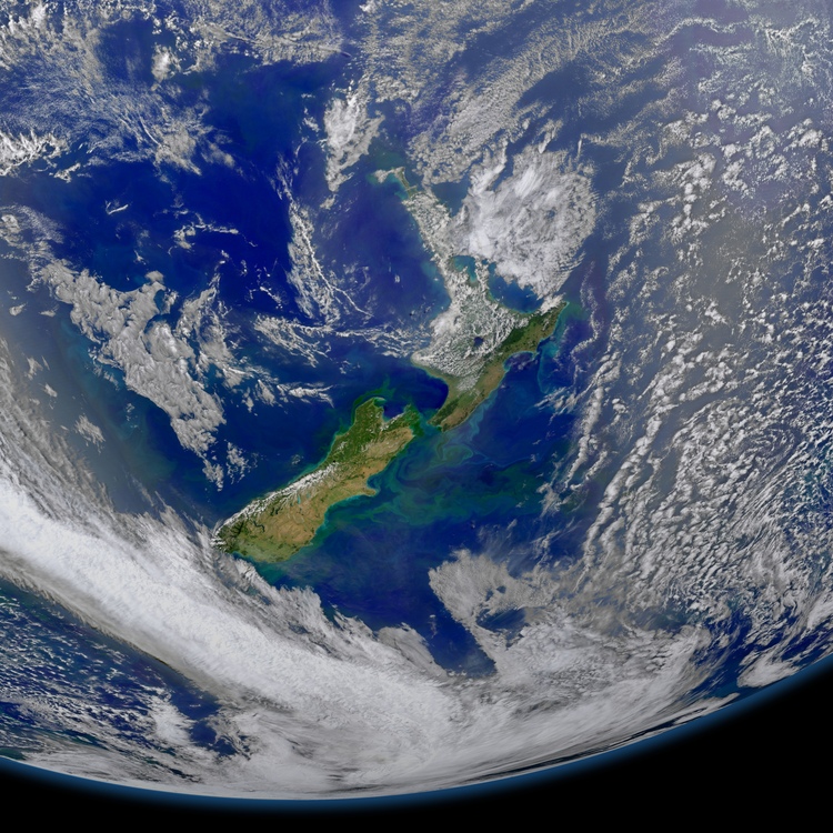 Satellite image of New Zealand from 2015