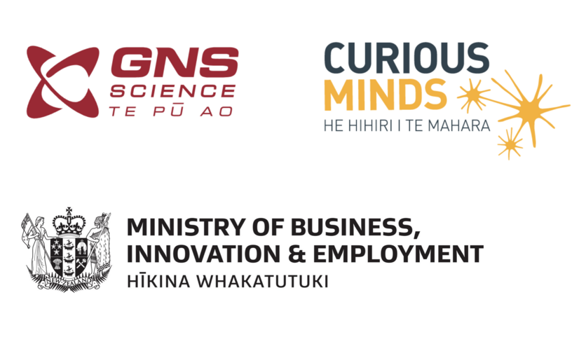 GNS Science, Curious Minds & MBIE logos. Drive It Down funders.